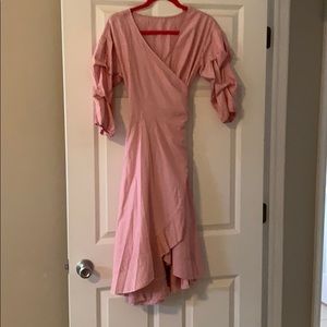 Red and white striped wrap dress